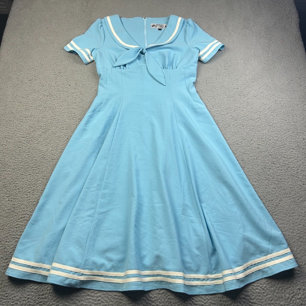 Hell Bunny Vixen Sailor Dress Womens M Blue Retro 50s Rockabilly Pinup Swing